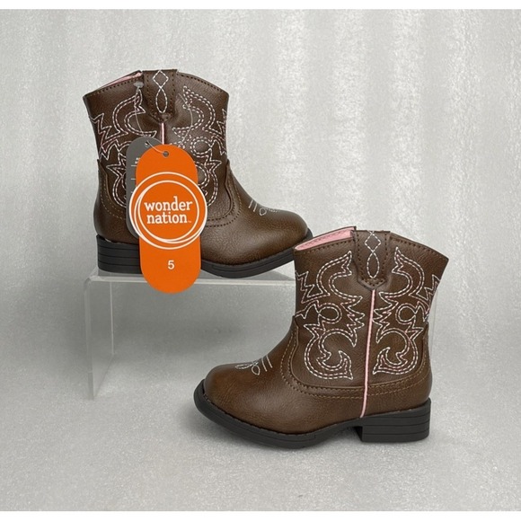 wonder nation Other - Wonder Nation Brown Zip up Square Toe Cowboy Cowgirl Boots Toddler Girls Size 5
